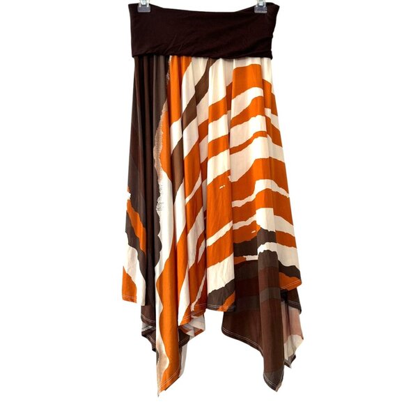 Lapis Animal Print Brown Asymmetrical Fold Over Swim A-Line Maxi Skirt - Picture 3 of 10